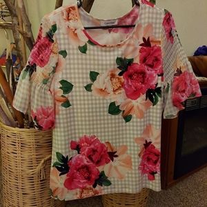Calvin Klein Floral Butterfly Sleeve Scoop Neck Top